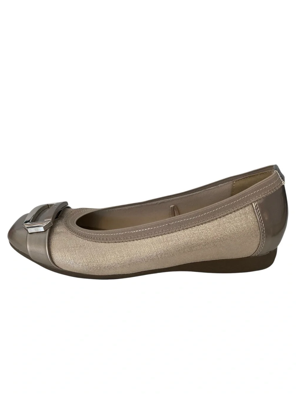 Anne Klein iFlex Uplift Ballet Flats 6.5W Gold Shimmer Cap Toe Comfort